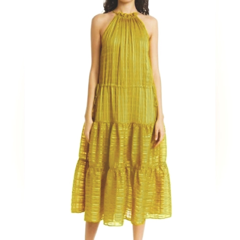 New TED BAKER Halter Tiered Dress Goldenrod